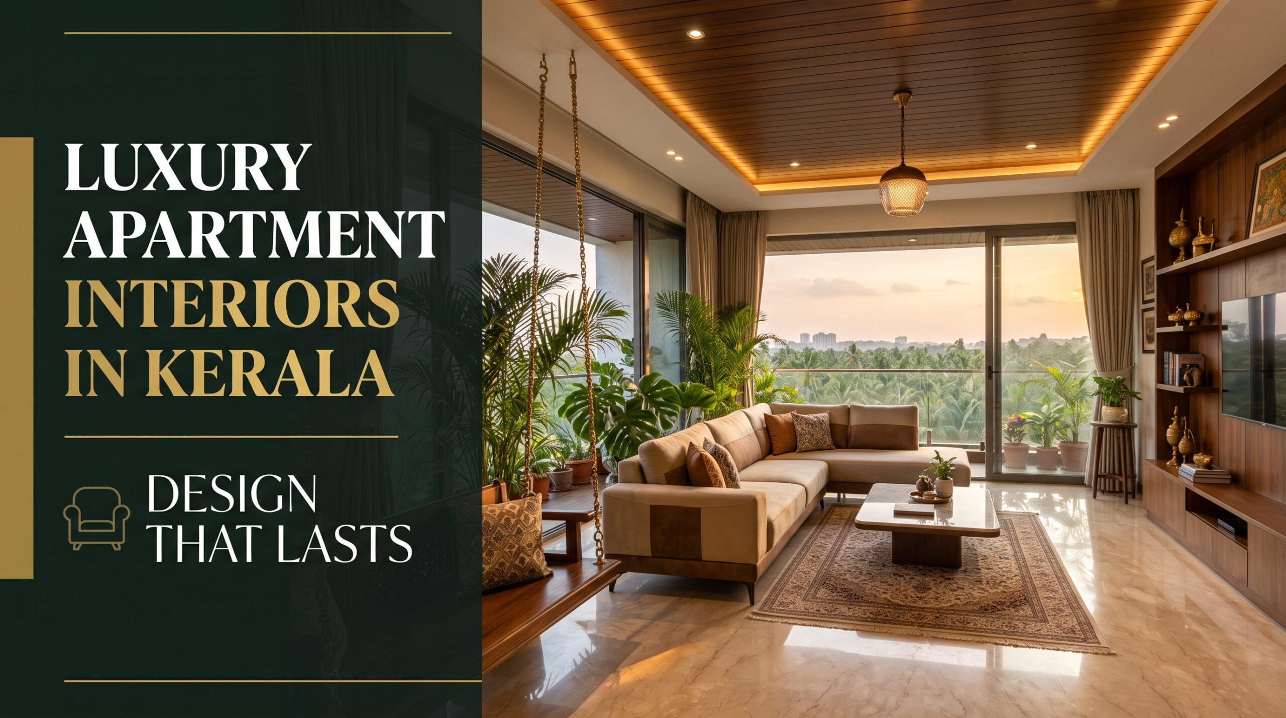 Luxury apartment living room with a garden view, cover image for the Kerala interiors guide