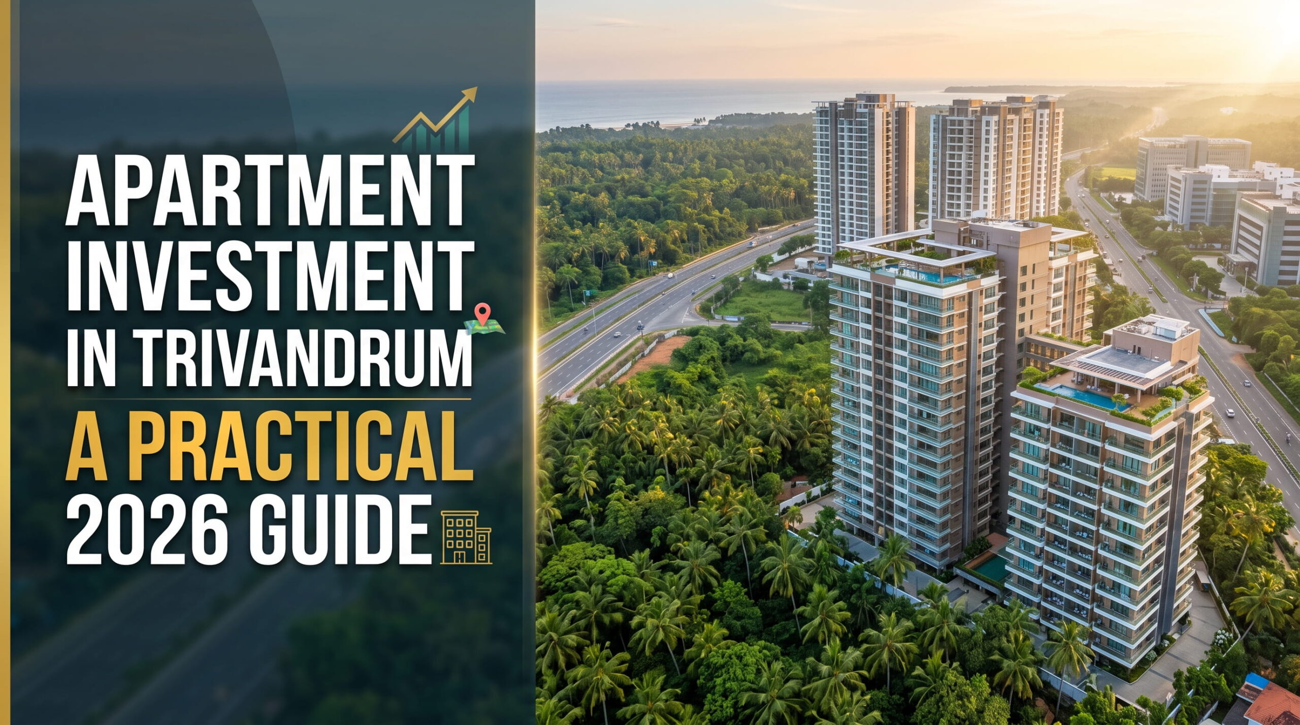Apartment towers in Trivandrum among green trees, cover image for the 2026 investment guide